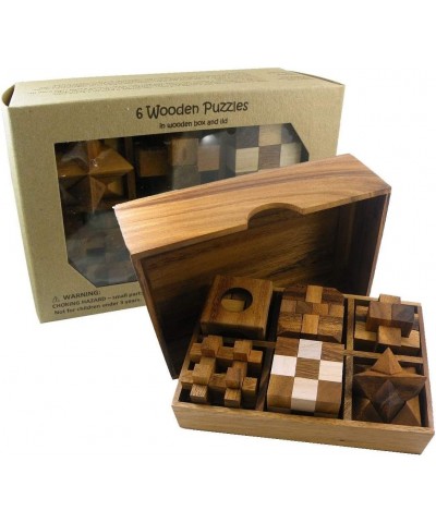 6 Wooden Puzzle Gift Set in A Wood Box - 3D Unique IQ Puzzles $49.88 Brain Teaser Puzzles