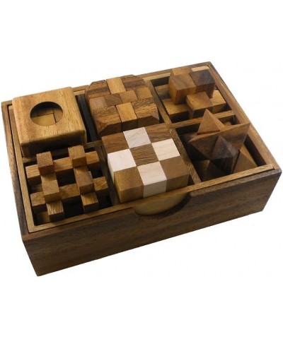 6 Wooden Puzzle Gift Set in A Wood Box - 3D Unique IQ Puzzles $49.88 Brain Teaser Puzzles