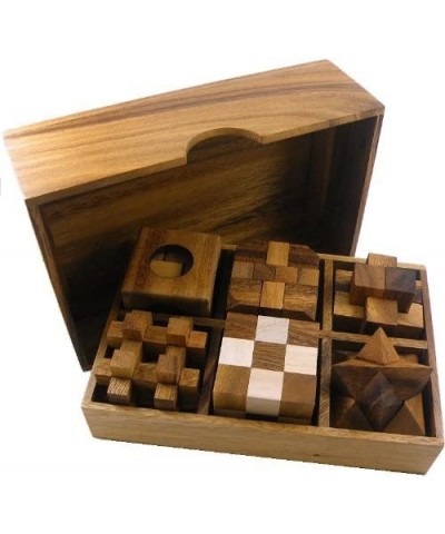 6 Wooden Puzzle Gift Set in A Wood Box - 3D Unique IQ Puzzles $49.88 Brain Teaser Puzzles