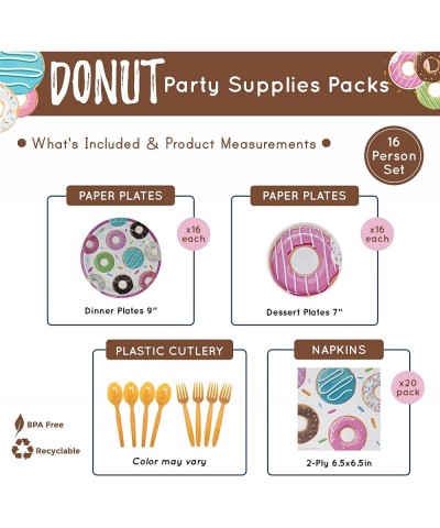 Donut Party Supplies Packs (116 Pieces for 16 Guests) - Donut Party Decorations Donut Birthday Decorations Pink Plates and Na...