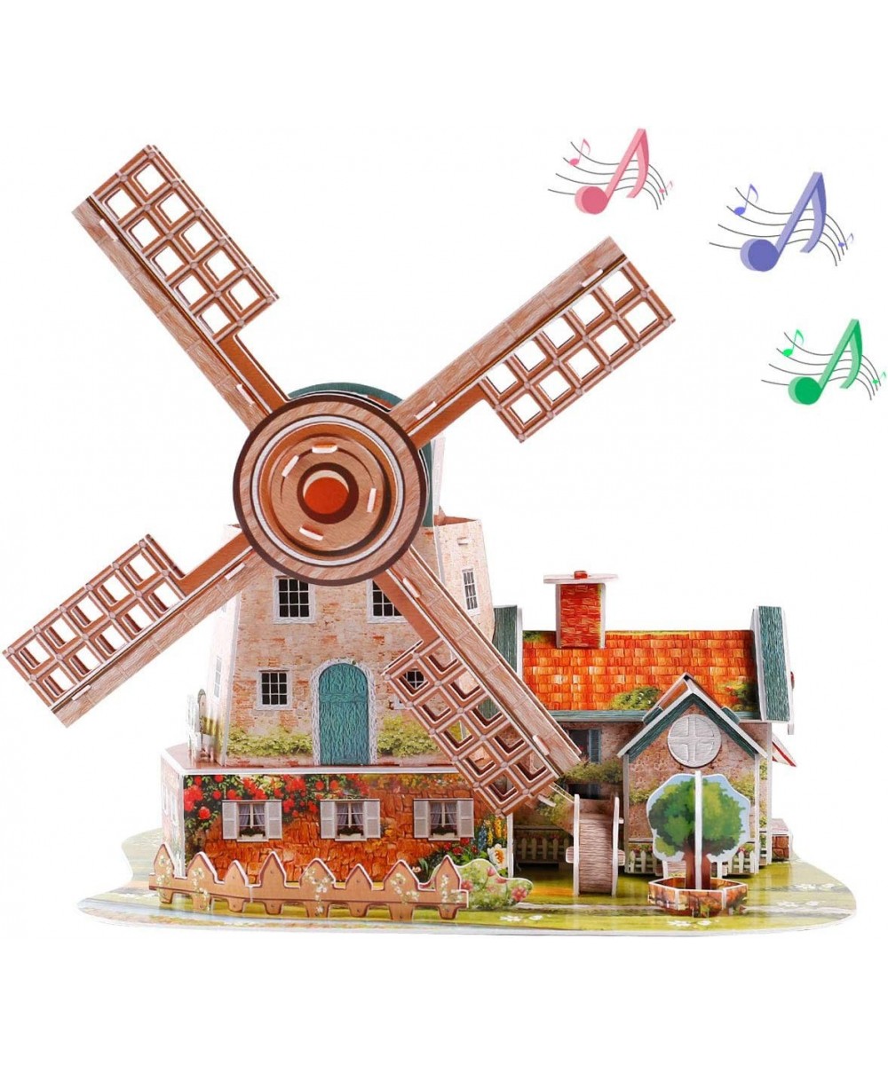 Holland Windmill 3D Jigsaw Puzzle Paper Model DIY Fun & Educational Toys World Great Architecture Series with Music Box for A...