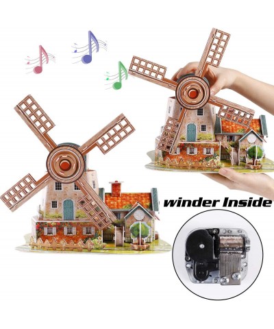 Holland Windmill 3D Jigsaw Puzzle Paper Model DIY Fun & Educational Toys World Great Architecture Series with Music Box for A...