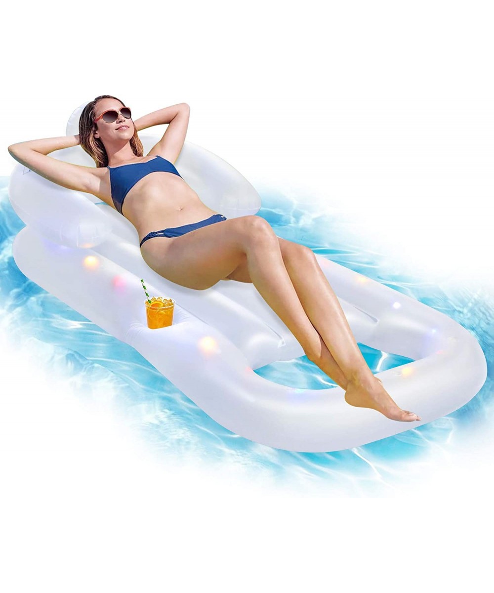 Pool Floats for Adults and Kids Inflatable Pool Floaties with 3 Modes LED Lights and Cup Holder Floating Pool Raft Lounge Cha...