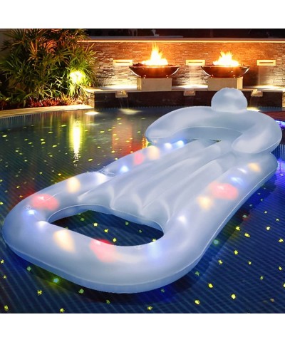 Pool Floats for Adults and Kids Inflatable Pool Floaties with 3 Modes LED Lights and Cup Holder Floating Pool Raft Lounge Cha...