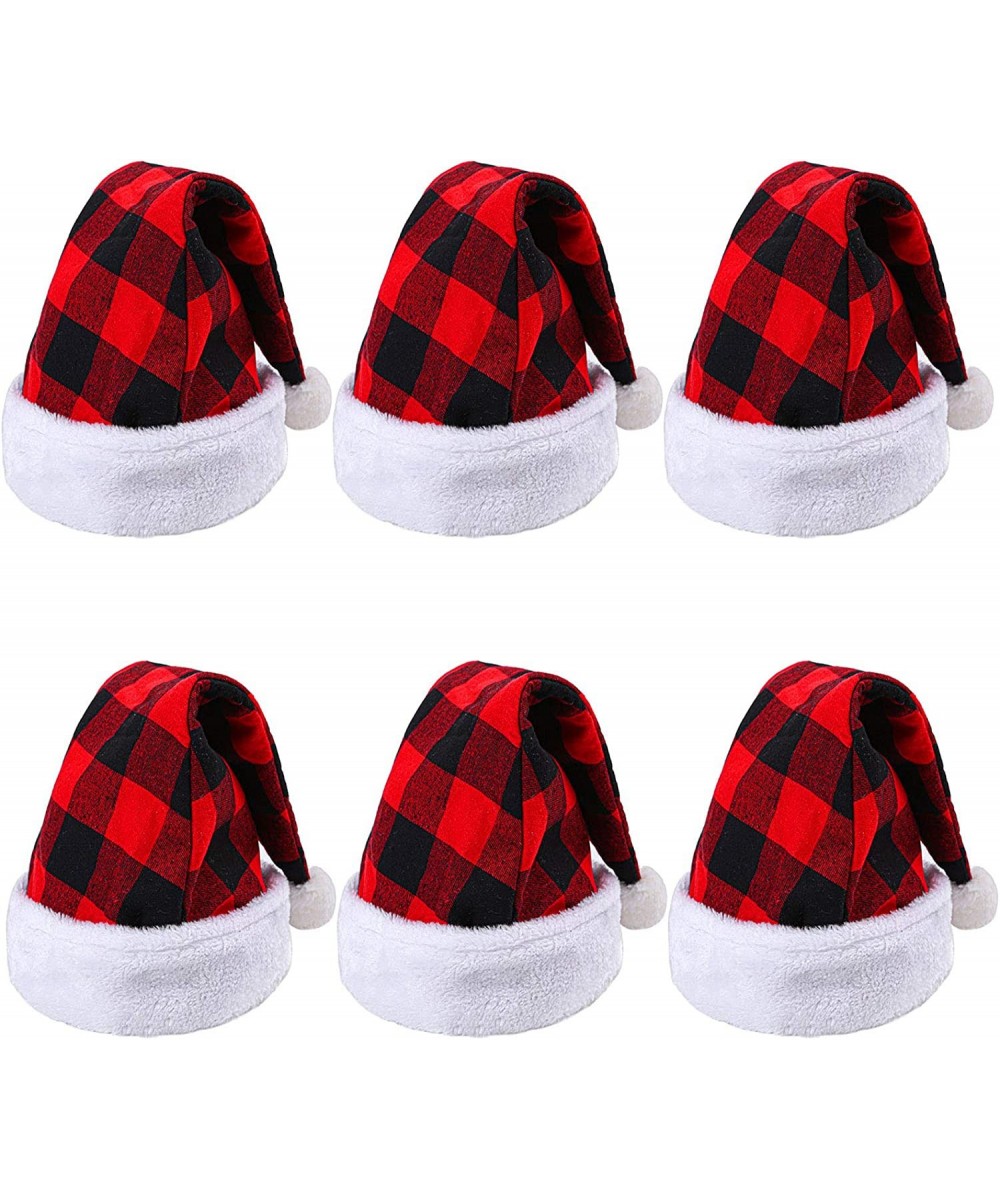 6 Pack Christmas Santa Hat Plaid Santa Hat Luxury Plush Hat for Christmas Costume Party and Holiday Event $15.31 Kids' Dress-...