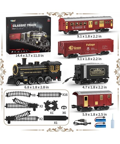 Train Set for Boys 4-7 w/ Smoke Sounds & Light Electric Classical Steam Engine Locomotive for Toddlers 2-4 Rechargeable Model...