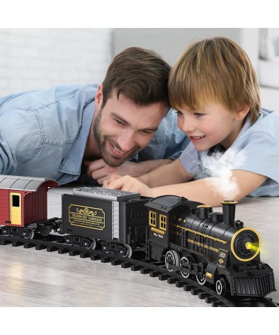 Train Set for Boys 4-7 w/ Smoke Sounds & Light Electric Classical Steam Engine Locomotive for Toddlers 2-4 Rechargeable Model...