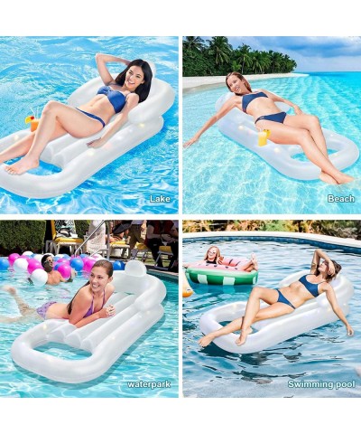 Pool Floats for Adults and Kids Inflatable Pool Floaties with 3 Modes LED Lights and Cup Holder Floating Pool Raft Lounge Cha...