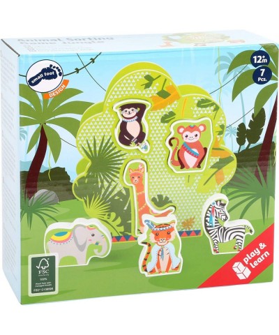 Animal Shape Sorting Game (Jungle Theme) by Small Foot – Double Sided Wooden Puzzle - 7 Piece Sorting Game – Chunky Jigsaw Bu...