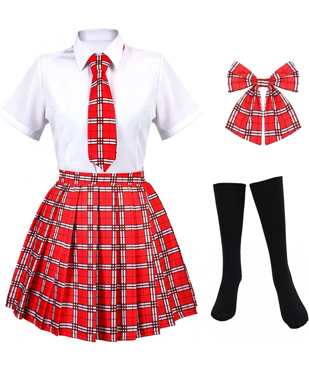 Classic Japanese School Uniform Tartan Pleated Skirt Anime Cosplay Girl Costume with Socks Eyeglass Frame Bowtie Set $32.92 K...