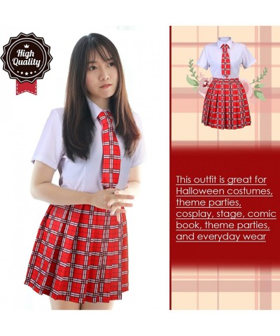 Classic Japanese School Uniform Tartan Pleated Skirt Anime Cosplay Girl Costume with Socks Eyeglass Frame Bowtie Set $32.92 K...