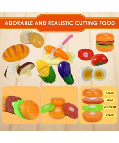 Pretend Play Food Set with Dishes Cookware Cuttable Vegetables Mini Pots Pans Set Knife Cutting Board Toy Kitchen Accessories...