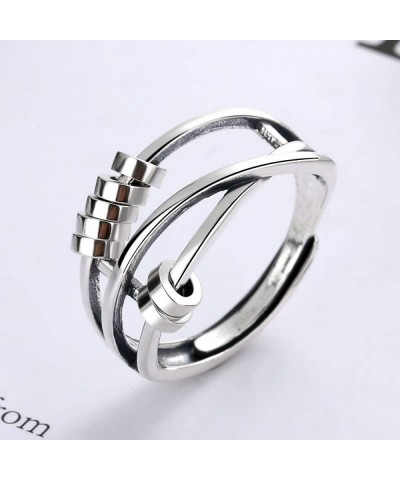 2pcs Fidget Band With Beads Spinner Rings for Women Anti Anxiety Ring Stainless Steel Ring Sand Blast Finish.Unisex Adjustabl...