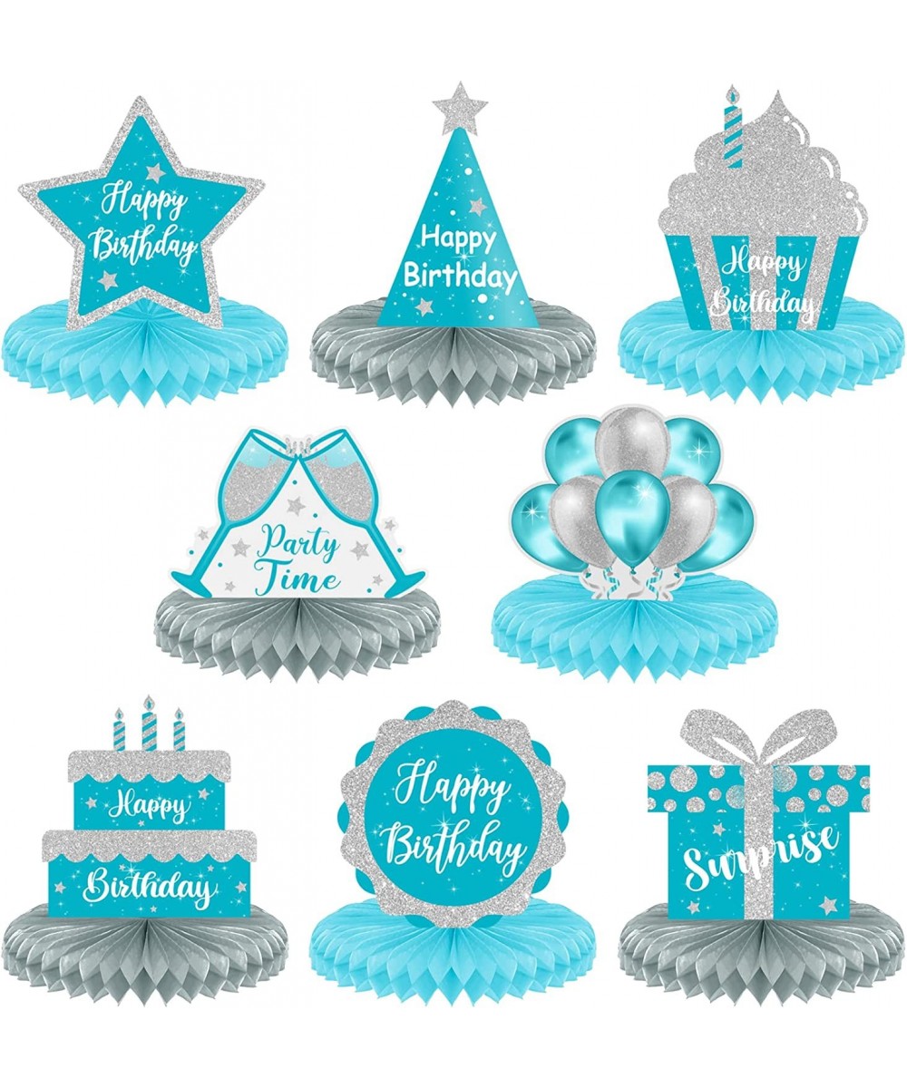 8 Pcs Teal Birthday Decorations Table Centerpieces for Women Girls Teal and Silver Birthday Decorations Blue Honeycomb Center...