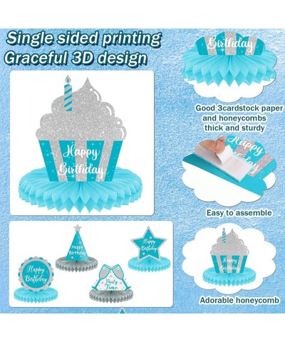 8 Pcs Teal Birthday Decorations Table Centerpieces for Women Girls Teal and Silver Birthday Decorations Blue Honeycomb Center...