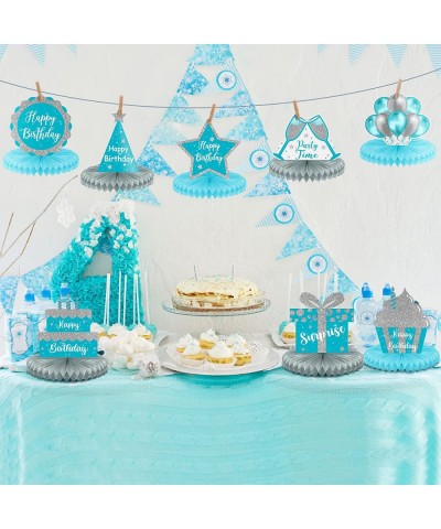 8 Pcs Teal Birthday Decorations Table Centerpieces for Women Girls Teal and Silver Birthday Decorations Blue Honeycomb Center...