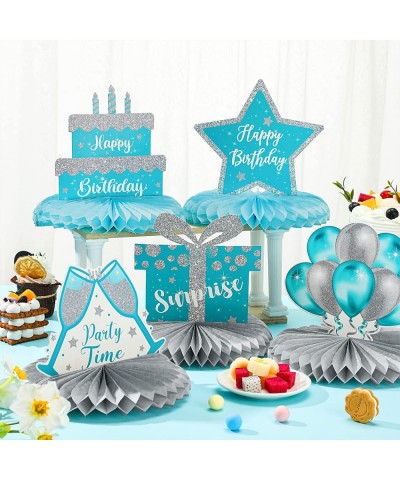 8 Pcs Teal Birthday Decorations Table Centerpieces for Women Girls Teal and Silver Birthday Decorations Blue Honeycomb Center...