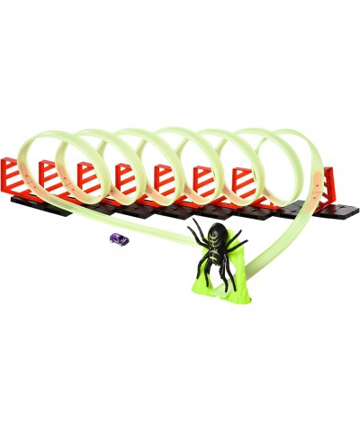 Track Builder Loop Kit Criss-Cross Glowing Race Track Toy Set Spooky Spider Fun Starter Kit with Pull-Back Car for Kids 3-6 Y...