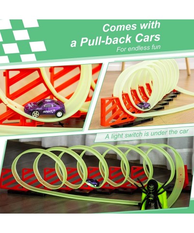 Track Builder Loop Kit Criss-Cross Glowing Race Track Toy Set Spooky Spider Fun Starter Kit with Pull-Back Car for Kids 3-6 Y...