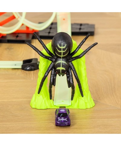 Track Builder Loop Kit Criss-Cross Glowing Race Track Toy Set Spooky Spider Fun Starter Kit with Pull-Back Car for Kids 3-6 Y...