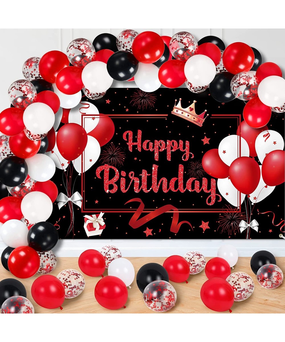 81 Pieces Red and Black Birthday Party Decorations Large Red Happy Birthday Banner and 80 Pieces 12 Inches Red Black Balloons...