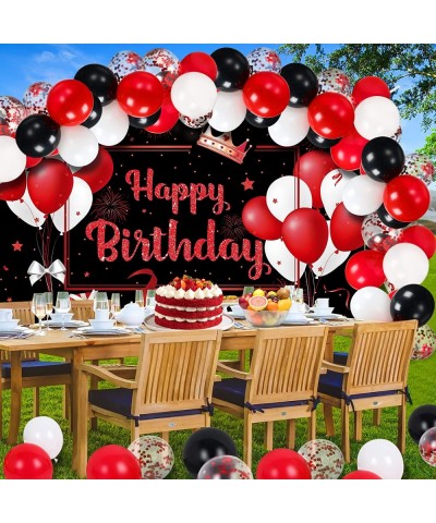 81 Pieces Red and Black Birthday Party Decorations Large Red Happy Birthday Banner and 80 Pieces 12 Inches Red Black Balloons...