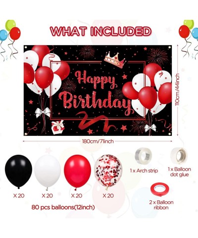 81 Pieces Red and Black Birthday Party Decorations Large Red Happy Birthday Banner and 80 Pieces 12 Inches Red Black Balloons...