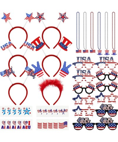 4th of July Dressing-up Accessories Party Favors Set - 6 Headbands 6 Necklaces 12 Eyeglasses 20 Tattoos - Patriotic 4th of Ju...