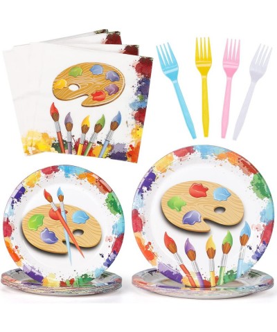 96 Pcs Art Party Tableware Set | Painting Party Supplies Decorations | with Paper Dinner Plates Dessert Plates Napkins Forks ...