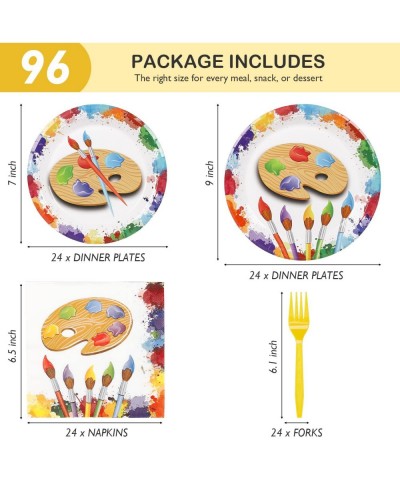 96 Pcs Art Party Tableware Set | Painting Party Supplies Decorations | with Paper Dinner Plates Dessert Plates Napkins Forks ...