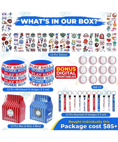 Baseball Party Favors for Kids - 12 Set Mini Soft Baseball Keychains Baseball Wristbands and Tattoos for Boys Classroom Rewar...