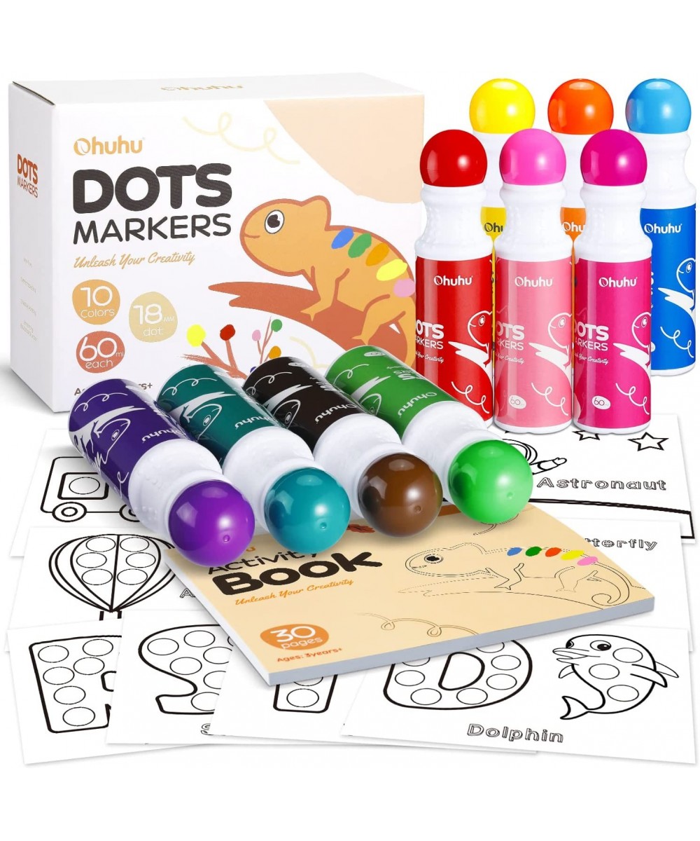 Washable Large Dot Markers for Toddler: 10 Colors Bingo Daubers 60 ml (2.02 oz) with 30 Pages Kids Activity Book for Kids Chi...