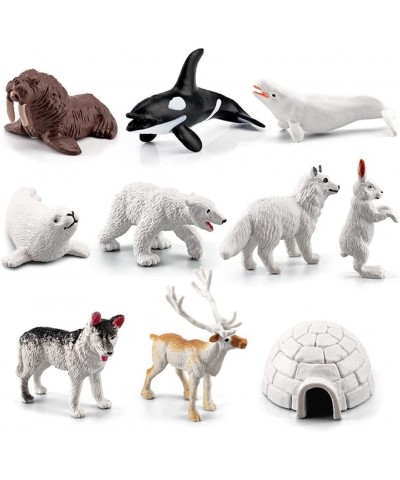 Mini Arctic Animals Toys Set 10PCS Polar Animal Figurines Toy PlaysetIncludes Polar Bear Seal Reindeer Wolf Rabbit Arctic Fox...