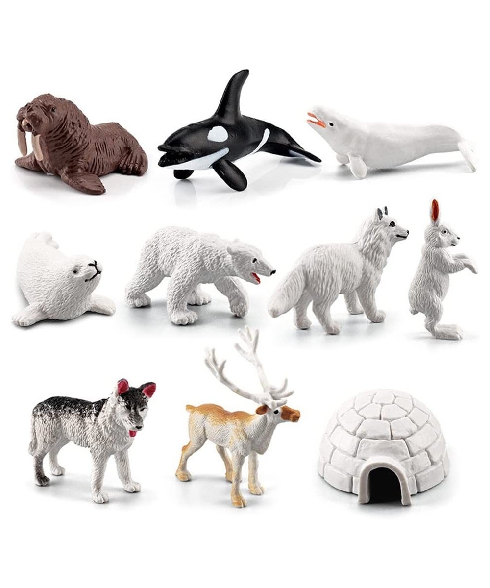 Mini Arctic Animals Toys Set 10PCS Polar Animal Figurines Toy PlaysetIncludes Polar Bear Seal Reindeer Wolf Rabbit Arctic Fox...