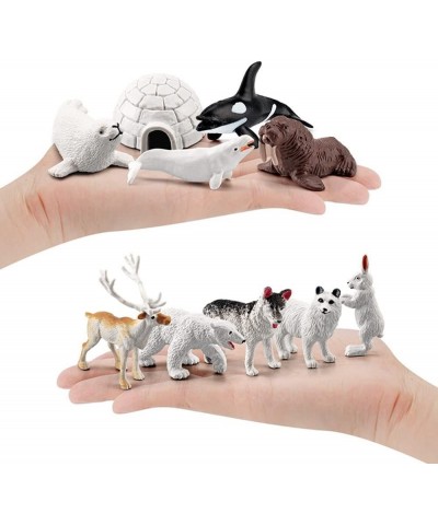 Mini Arctic Animals Toys Set 10PCS Polar Animal Figurines Toy PlaysetIncludes Polar Bear Seal Reindeer Wolf Rabbit Arctic Fox...