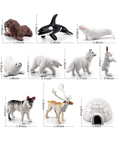 Mini Arctic Animals Toys Set 10PCS Polar Animal Figurines Toy PlaysetIncludes Polar Bear Seal Reindeer Wolf Rabbit Arctic Fox...