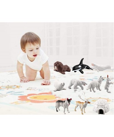 Mini Arctic Animals Toys Set 10PCS Polar Animal Figurines Toy PlaysetIncludes Polar Bear Seal Reindeer Wolf Rabbit Arctic Fox...