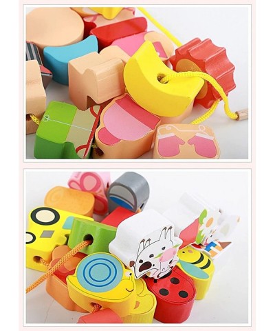 Lacing Farm Toy Wooden Block Set Early Educational Toys String & Lacing Beads Games for Toddlers Kids Farm Animal Learning Pl...