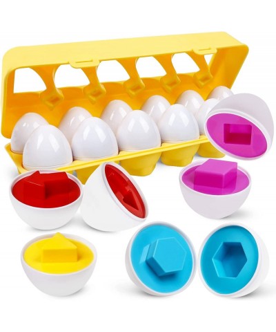 Matching Eggs for Toddlers 12 pcs Set Color & Shape Egg Puzzle Toys Montessori Geometric Eggs Educational Preschool Game Fine...