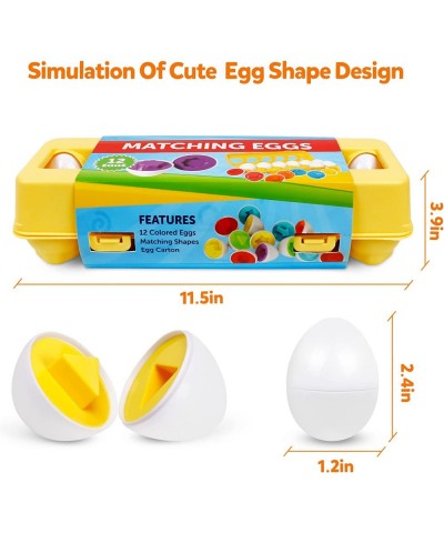 Matching Eggs for Toddlers 12 pcs Set Color & Shape Egg Puzzle Toys Montessori Geometric Eggs Educational Preschool Game Fine...