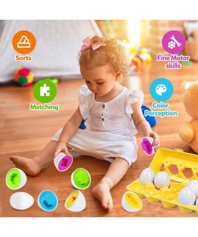 Matching Eggs for Toddlers 12 pcs Set Color & Shape Egg Puzzle Toys Montessori Geometric Eggs Educational Preschool Game Fine...