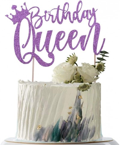 Handmade Glitter Queen Birthday Cake Topper Happy Birthday Cake Bunting Decor Birthday Party Decoration Supplies (Purple) $15...