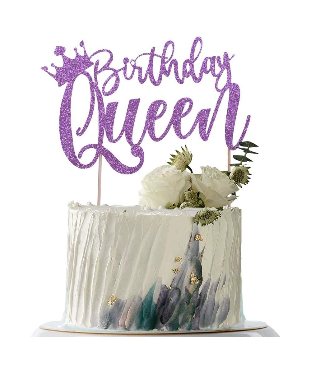 Handmade Glitter Queen Birthday Cake Topper Happy Birthday Cake Bunting Decor Birthday Party Decoration Supplies (Purple) $15...