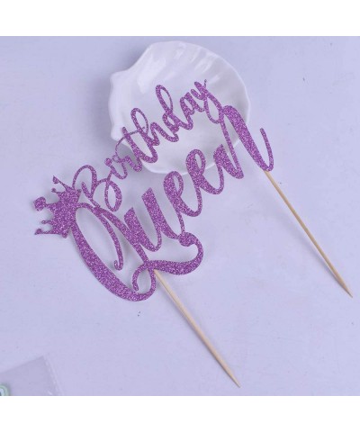 Handmade Glitter Queen Birthday Cake Topper Happy Birthday Cake Bunting Decor Birthday Party Decoration Supplies (Purple) $15...