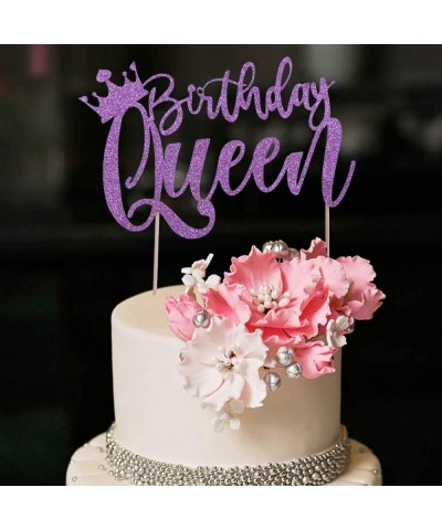 Handmade Glitter Queen Birthday Cake Topper Happy Birthday Cake Bunting Decor Birthday Party Decoration Supplies (Purple) $15...