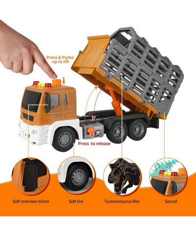 Dinosaur Dump Truck with cage Sound and Light Big Toy Trucks with 4 Dinosaurs Friction-Powered Toy Trucks for Boys and Girls ...