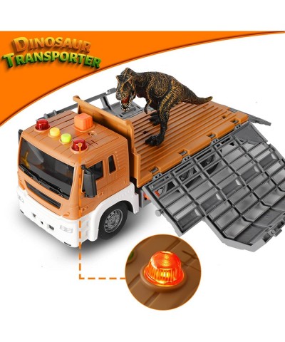 Dinosaur Dump Truck with cage Sound and Light Big Toy Trucks with 4 Dinosaurs Friction-Powered Toy Trucks for Boys and Girls ...