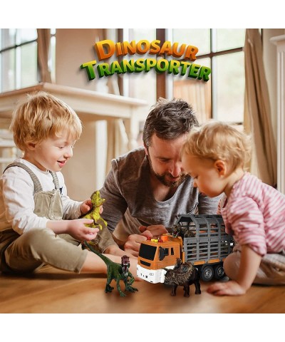 Dinosaur Dump Truck with cage Sound and Light Big Toy Trucks with 4 Dinosaurs Friction-Powered Toy Trucks for Boys and Girls ...