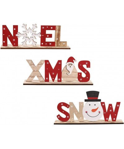 3pcs Christmas Table Decorations Wooden Xmas Snow Noel with Santa Snowman Snowflakes Happy Holidays Centerpiece for Home Offi...