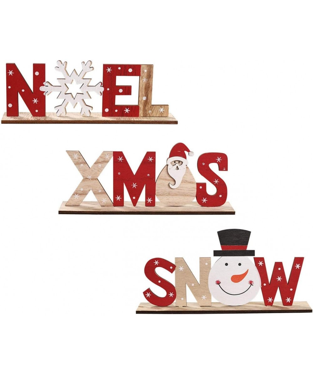 3pcs Christmas Table Decorations Wooden Xmas Snow Noel with Santa Snowman Snowflakes Happy Holidays Centerpiece for Home Offi...